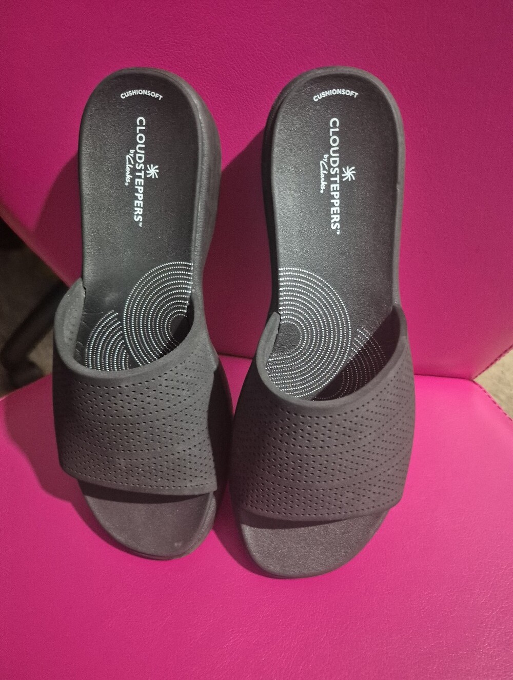Cloudsteppers Black Slip-On Perforated Slide Sandals